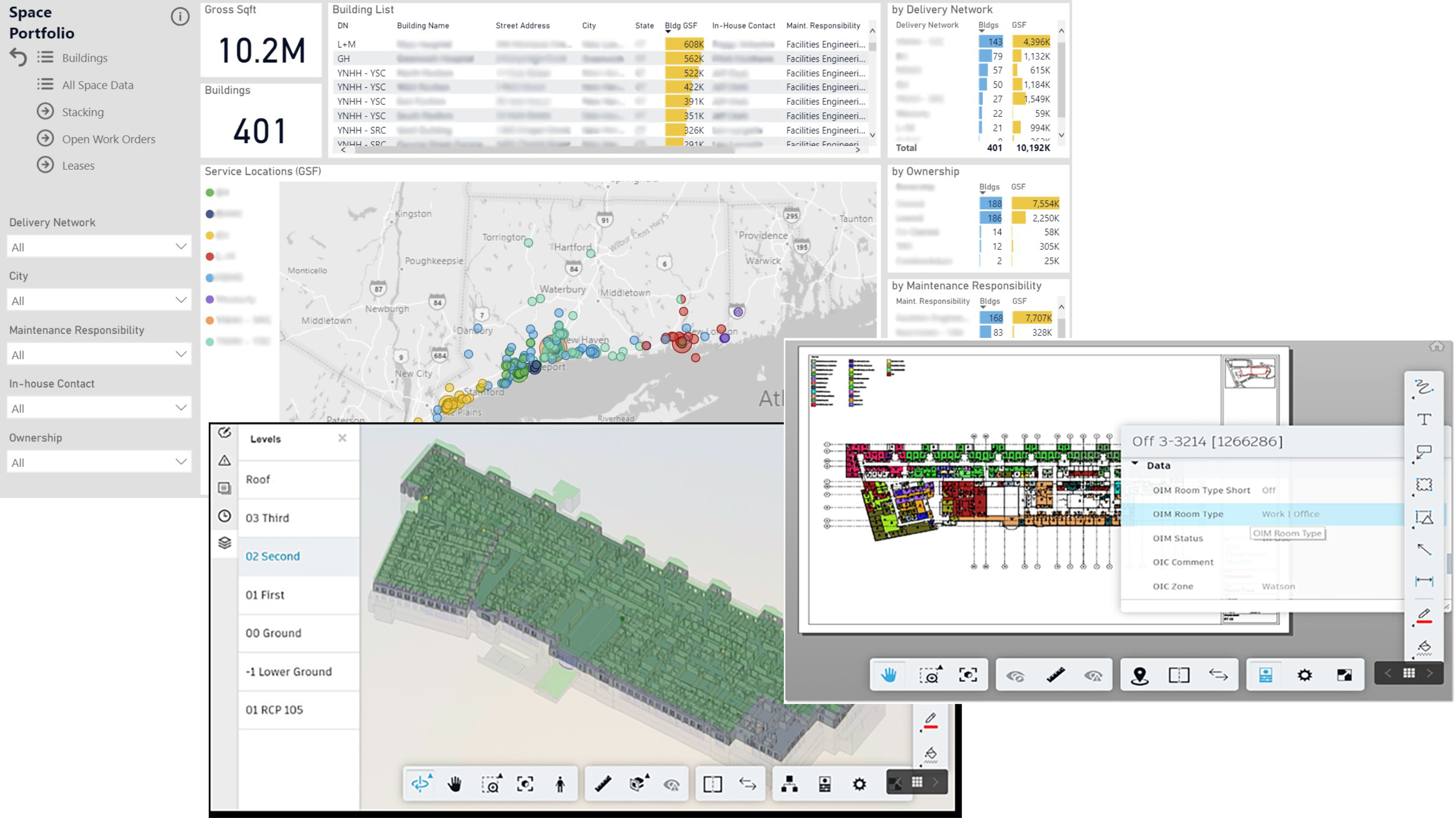 YNHH’s space inventory is being migrated into Revit to support system-wide analytics to optimize space use.
