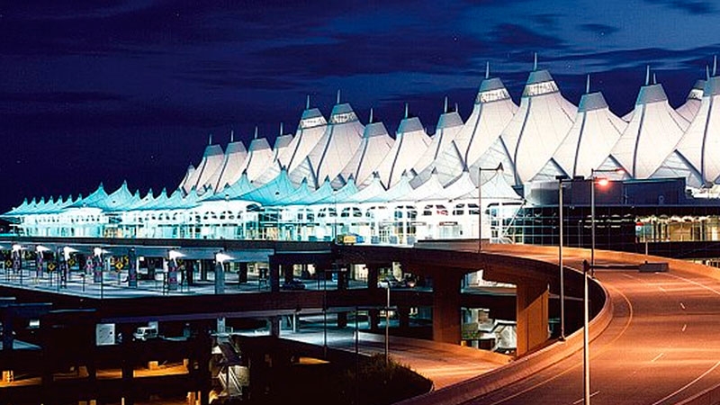 Denver International Airport at night